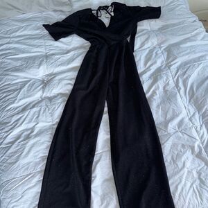 Francesca’s Sparkly Black Tie-Back Jumpsuit – XXS – NWT